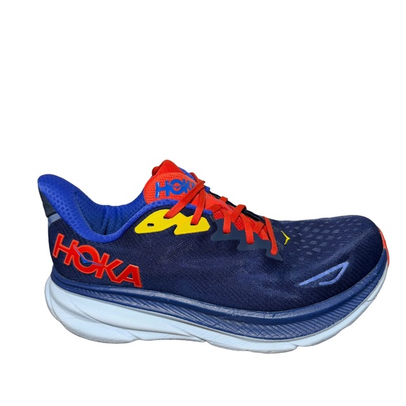 Men’s Hoka Clifton 9 wide Navy and Red Athletic Shoes size 11 2E